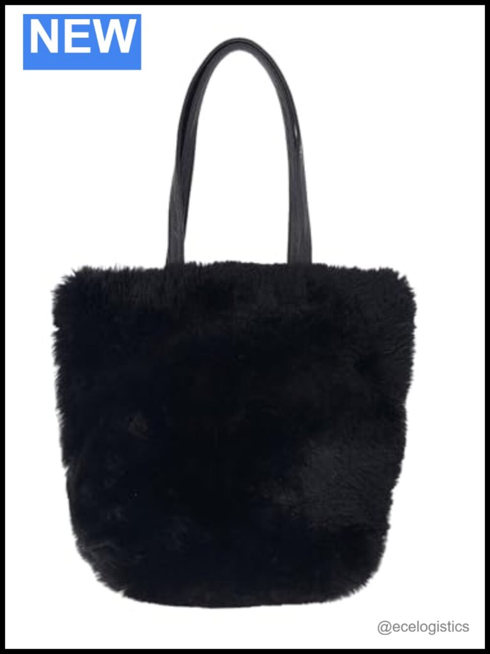 Lamb Shearling Tote Bag with Calfskin Leather Shoulder Straps, Fur Purse